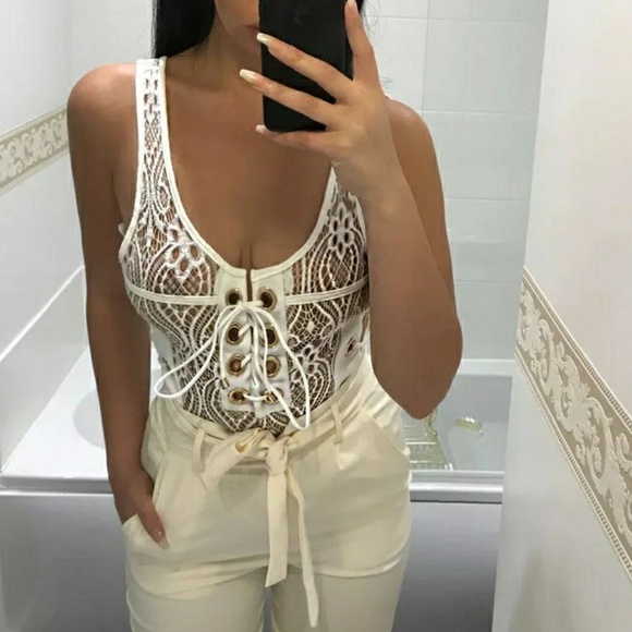 MK Boutique Tops - Last L• Sexy Lace Up Bodysuit | White